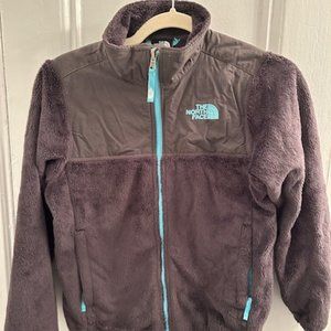 North Face Girls Zip-up Fleece Jacket, Gray with Light Blue Logo, Size M (10/12)
